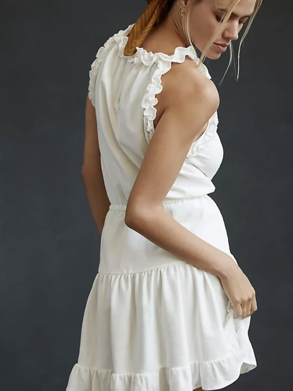 sundays By Anthropologie White Ruffle-Sleeve Mini Dress